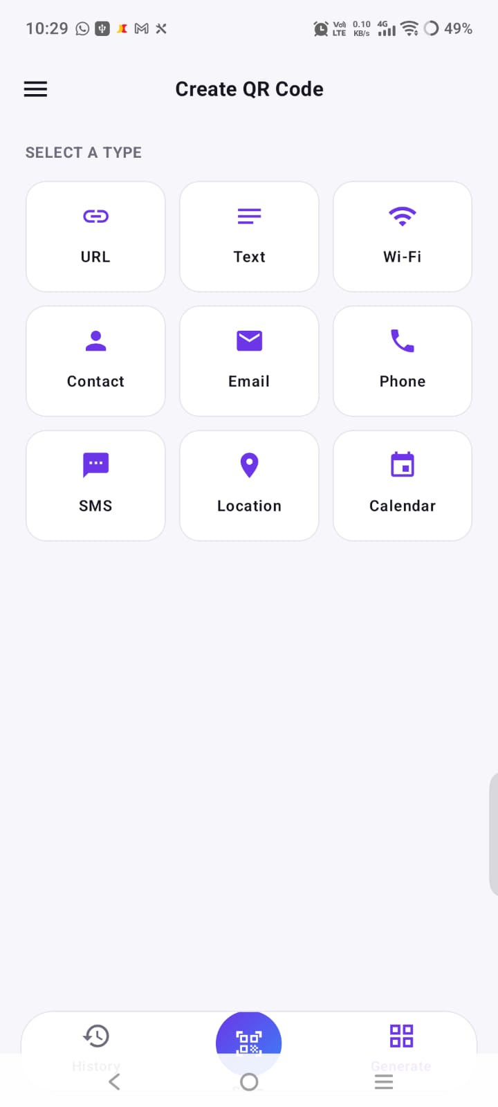 Android QR code generator with URL, text, Wi-Fi, contact, email and other types